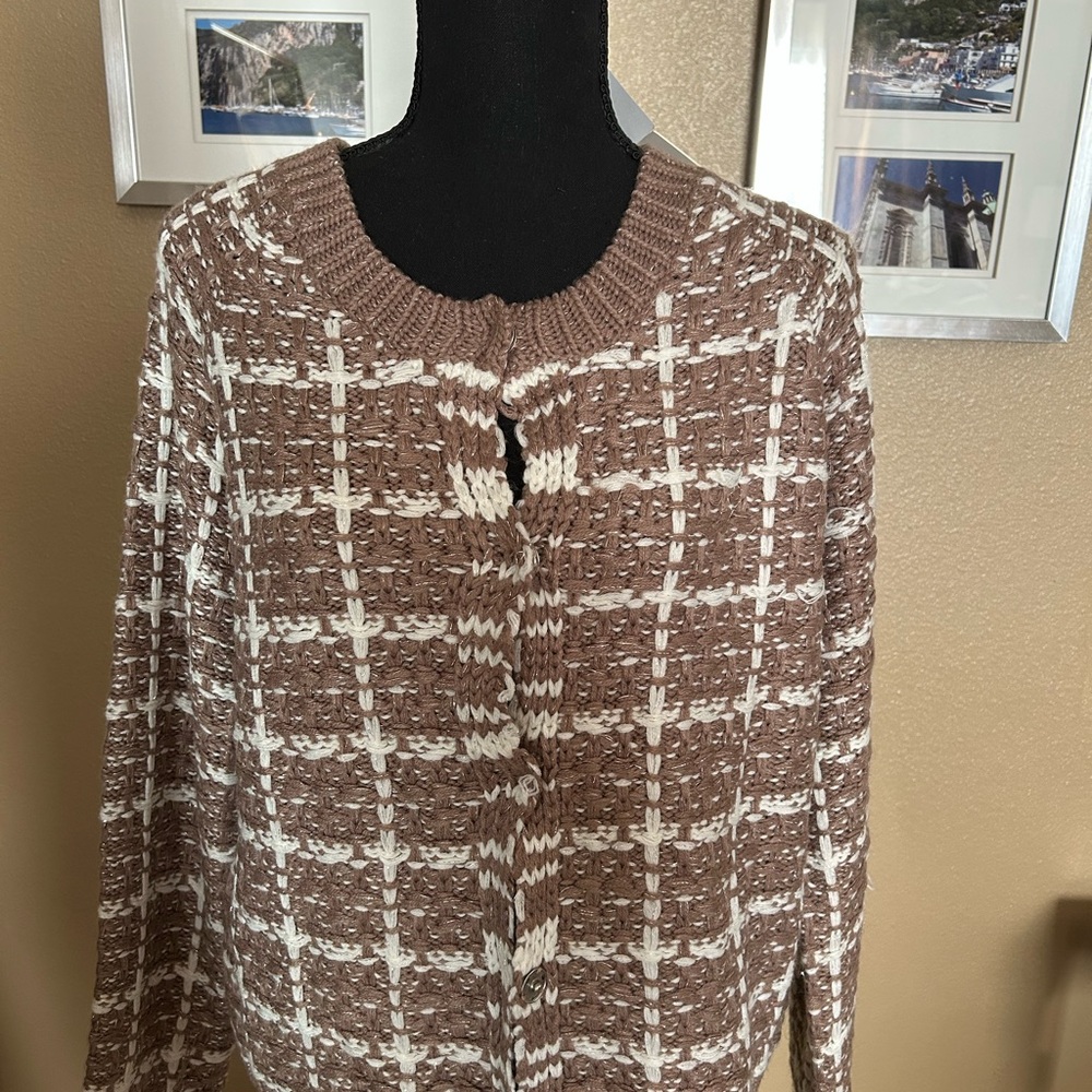 Michelle Nicole White and Tan Crew Neck Sweater